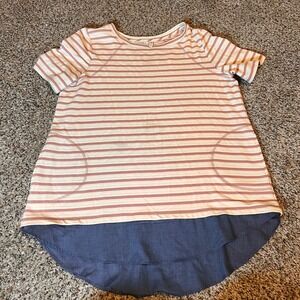 LOGO Lori Goldstein Striped Pocket Tunic‎ Top, Short Sleeve, Women's